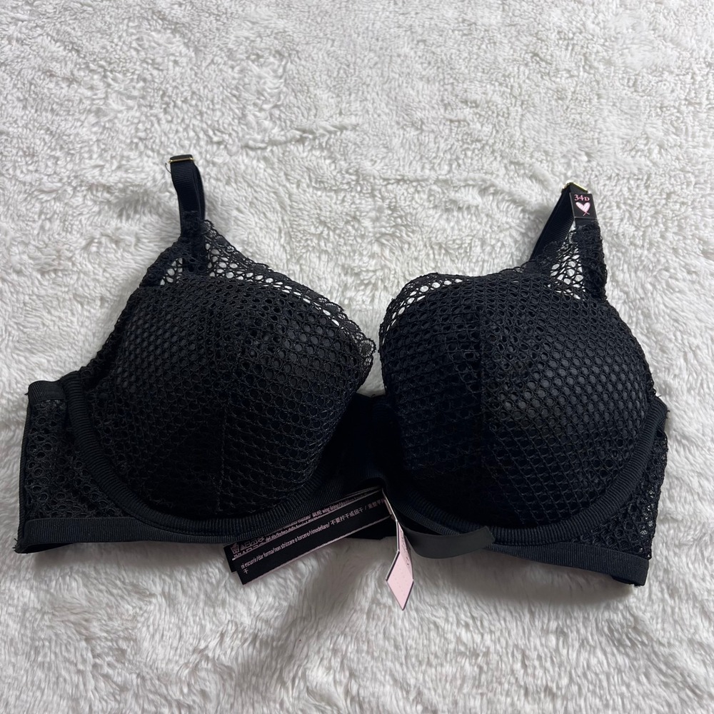 Victoria's Secret Women's Black Crochet Lace Plunge Bra Size 34D 399527-JTX New